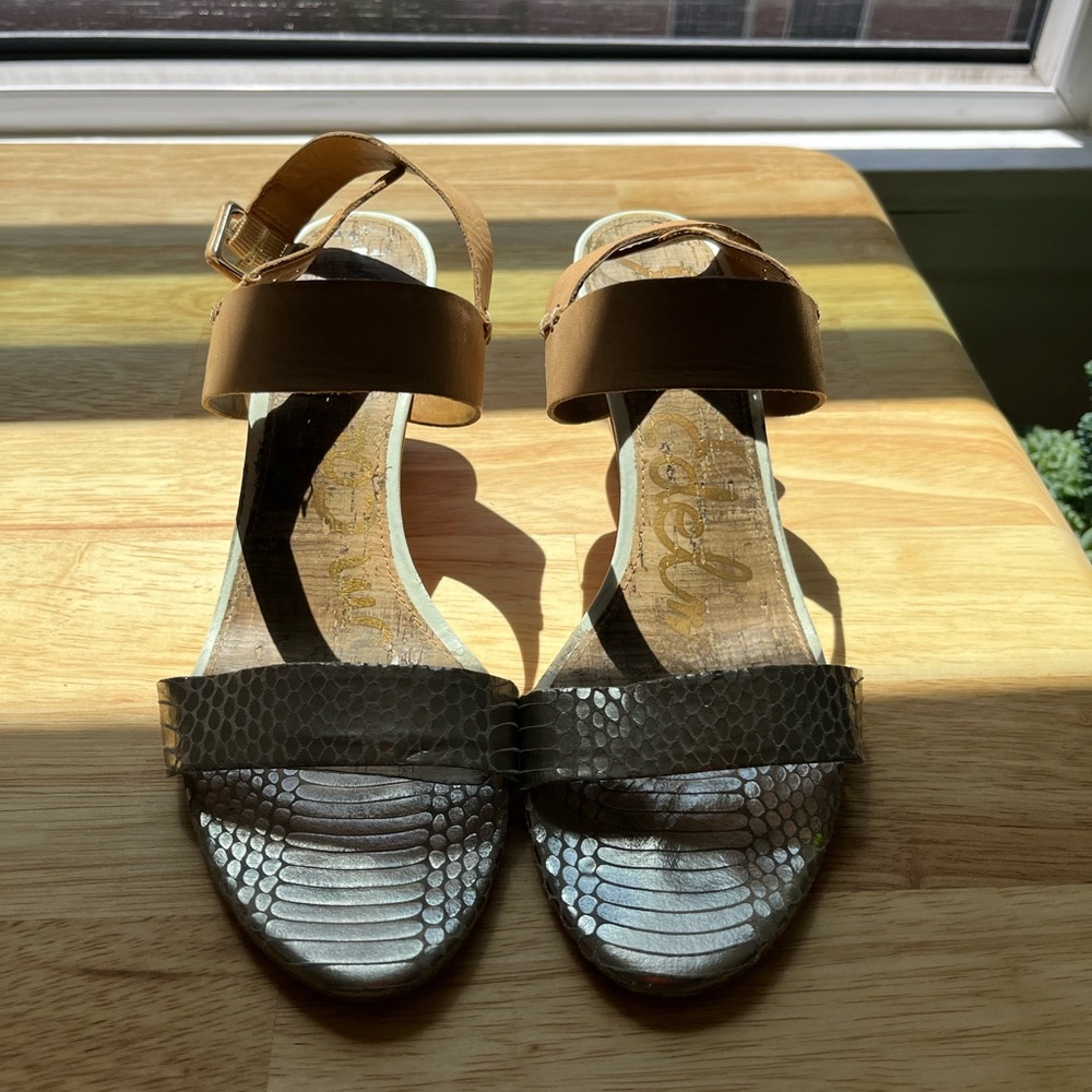 Sam Edelman silver snake skin ankle strap sandal